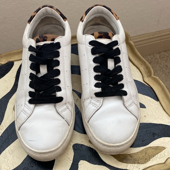 J. Crew Leather Sneakers with Black Laces to set off the Leopard Accents - Picture 4 of 6